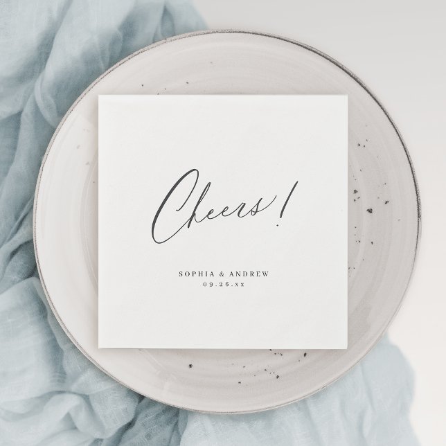 Elegant modern cheers script minimalist wedding napkin (Elegant modern cheers script minimalist wedding napkins)