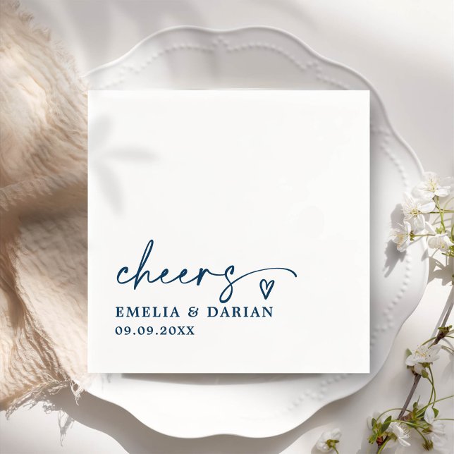 Elegant Modern Cheers Script Minimalist Wedding Napkin (Creator Uploaded)