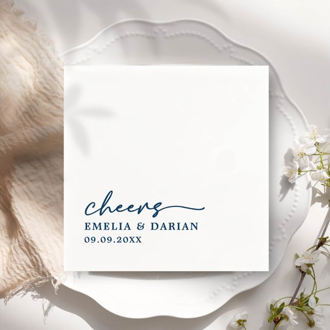 Elegant Modern Cheers Script Minimalist Wedding Napkin (Creator Uploaded)