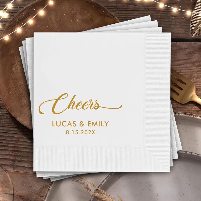 Elegant Modern Cheers Script Minimalist Wedding Napkin (Creator Uploaded)