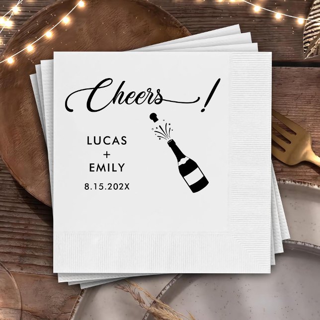 Elegant Modern Cheers Script Minimalist Wedding Napkin (Creator Uploaded)