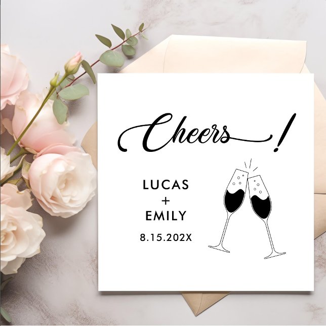 Elegant Modern Cheers Script Minimalist Wedding Napkin (Creator Uploaded)