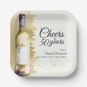 Elegant Modern Cheers White Wine 50th Birthday Paper Plate