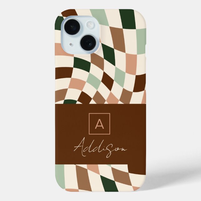 Elegant Modern Chequerboard Personalised Monogram Case-Mate iPhone Case (Back)