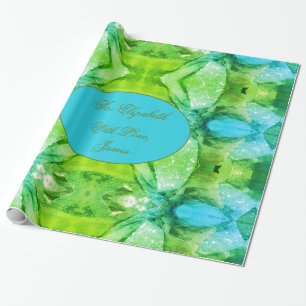 Elegant Modern Chic Abstract Art Blue Spring Green Wrapping Paper
