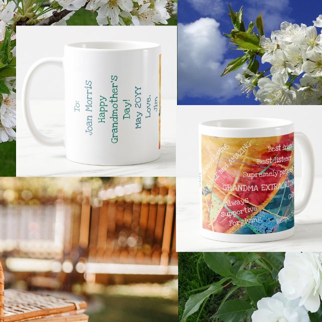 Elegant Modern Chic Art Grandma Extraordinaire  Coffee Mug (To a Grandma Extraordinaire. Elegant mug w/ an amazing grandma's qualities. Watercolor w/ wax stains)