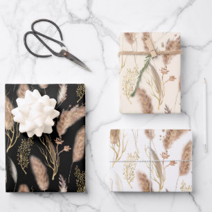 Elegant Modern Chic Beige Pampas Grass Pattern Wrapping Paper Sheet