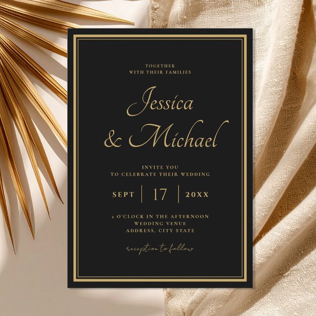 Elegant Modern Chic Black and Gold Wedding Invitation (Creator Uploaded)