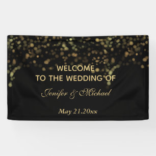 Elegant modern chic black gold bokeh wedding banner