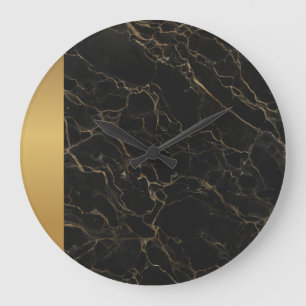 Elegant Modern Chic Black Gold Marble Pattern   Large Clock