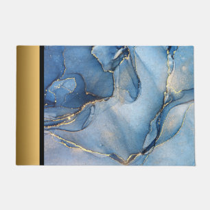 Elegant Modern Chic Blue and Gold Marble Pattern Doormat