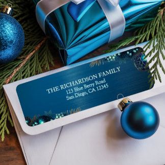 Elegant Modern Chic Blue Christmas Return Address 