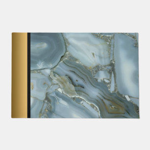 Elegant Modern Chic Blue Grey Gold Marble Pattern Doormat