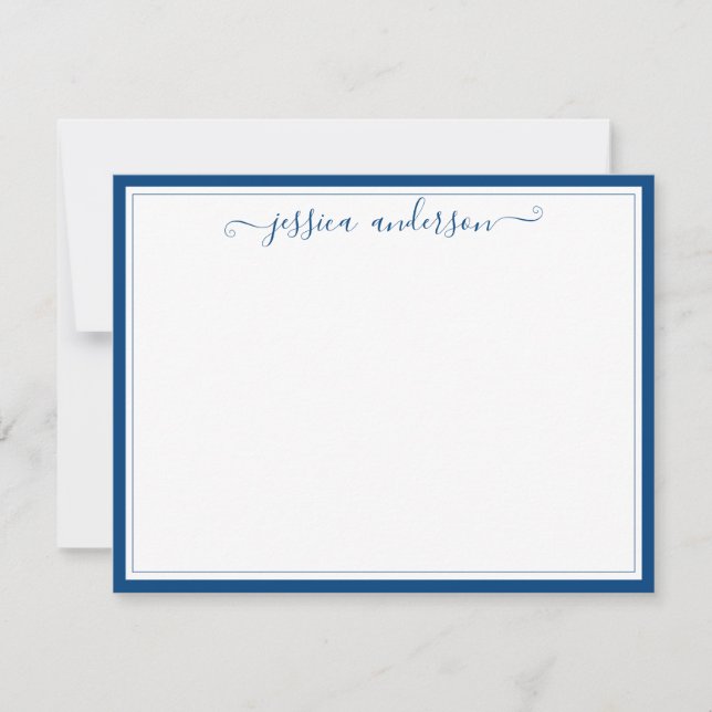 Elegant Modern Chic Girly Classic Navy Blue Script Card (Front)