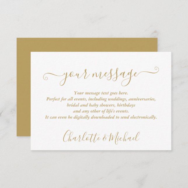 Elegant Modern Chic Gold Event Message Card (Front/Back)