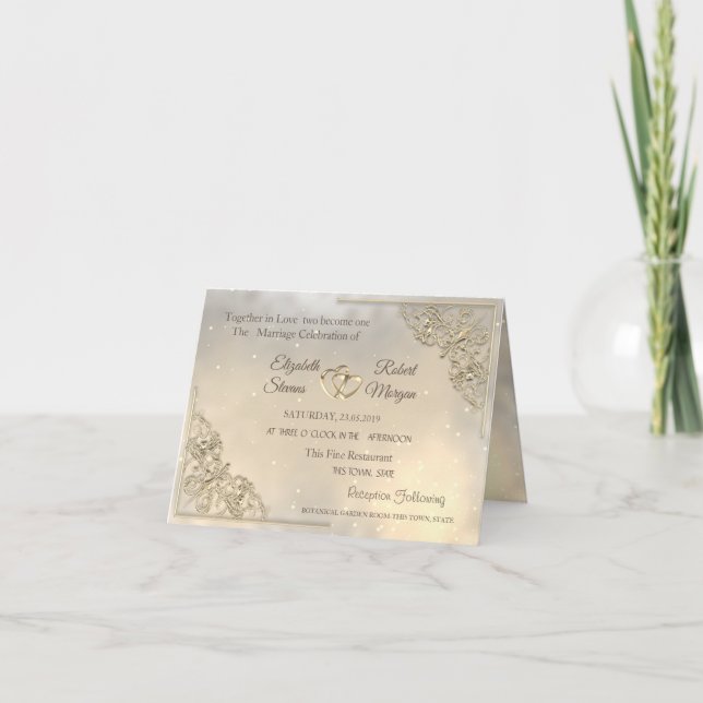 Elegant Modern  Chic Gold Hearts Wedding Invitation (Front)