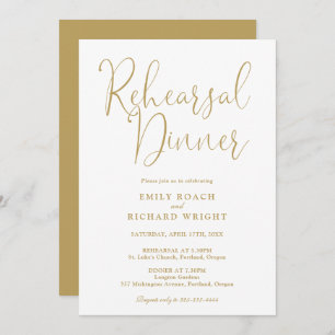 Elegant Modern Chic Gold Script Rehearsal Dinner Invitation