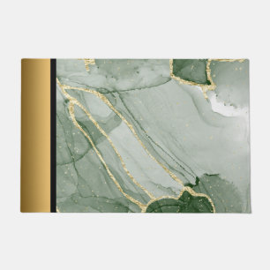 Elegant Modern Chic Green and Gold Marble Pattern Doormat