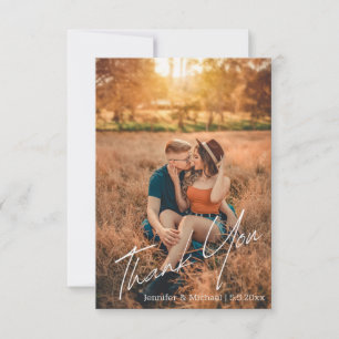 elegant modern chic handwriting wedding photo  thank you card