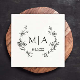 elegant modern chic monogram botanical wedding  napkin