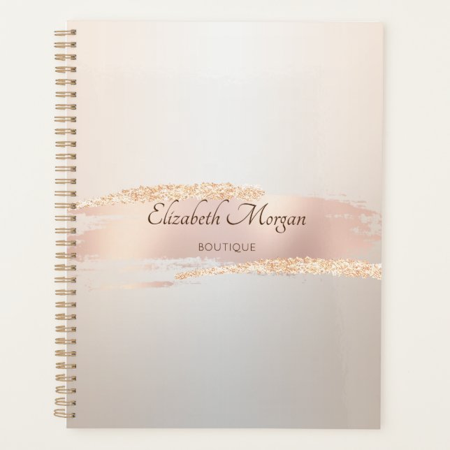 Elegant Modern,Chic Rose Gold Brush Stroke Planner (Front)