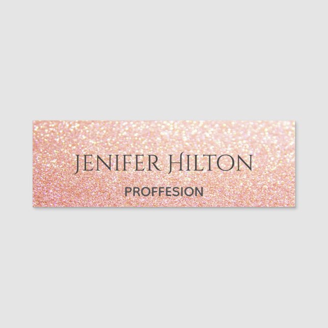 Elegant modern chic rose gold glittery name tag (Front)