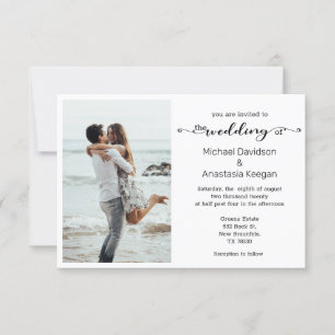 elegant modern chic script minimal photo wedding invitation