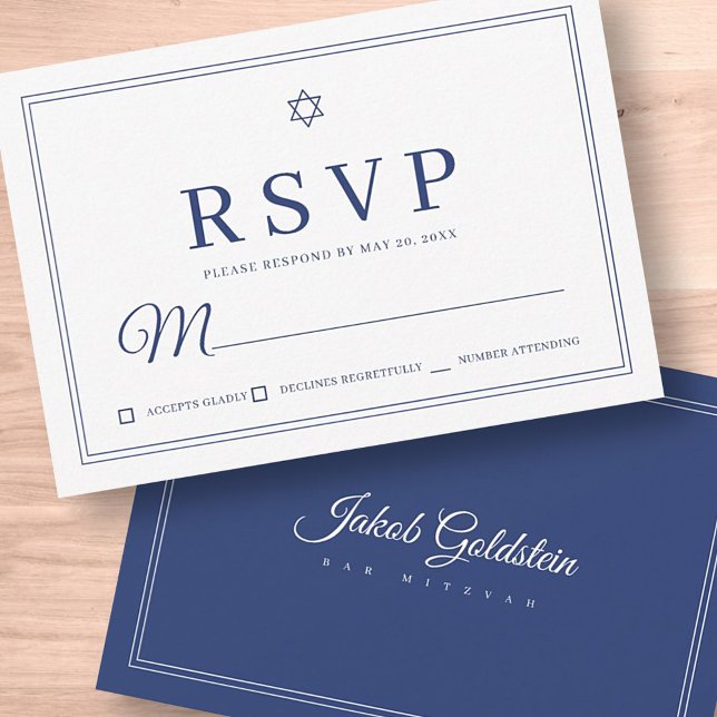 Elegant Modern Chic Simple Classic Bar Mitzvah RSVP Card (Creator Uploaded)
