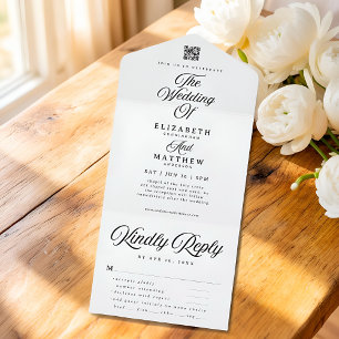 Elegant Modern Chic Simple QR Meal Option Wedding All In One Invitation