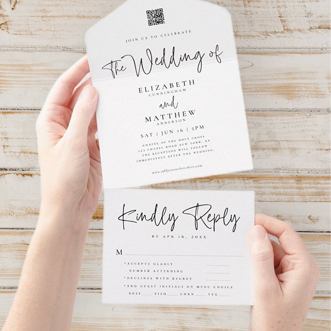 Elegant Modern Chic Simple QR Meal Option Wedding All In One Invitation (Creator Uploaded)