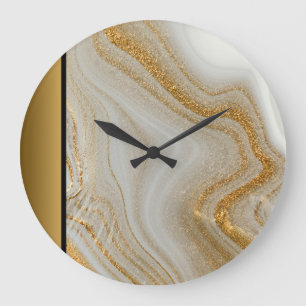 Elegant Modern Chic White Gold Marble Pattern Large Clock