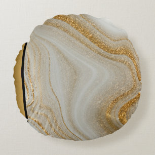 Elegant Modern Chic White Gold Marble Pattern  Round Cushion