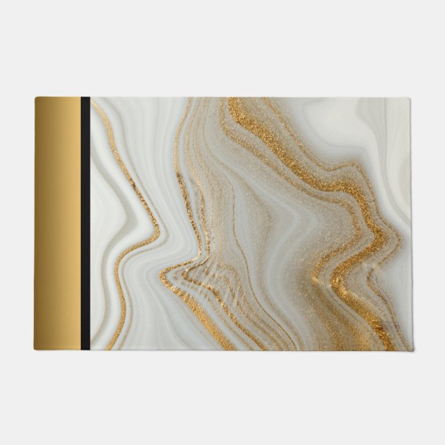 Elegant Modern Chic White Grey Gold Marble Pattern Doormat (Front)
