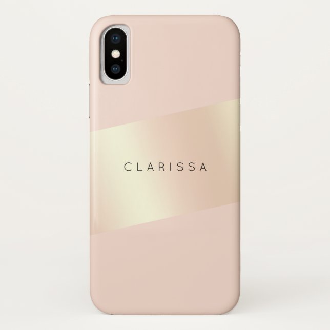 Elegant modern chick blush pink rose gold striped Case-Mate iPhone case (Back)
