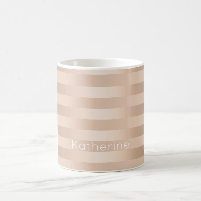 Elegant modern chick copper rose gold striped coffee mug (Center)