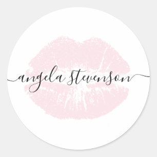 Elegant modern chick pastel pink lips white classic round sticker