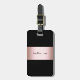 Elegant modern chick rose gold & black strip luggage tag