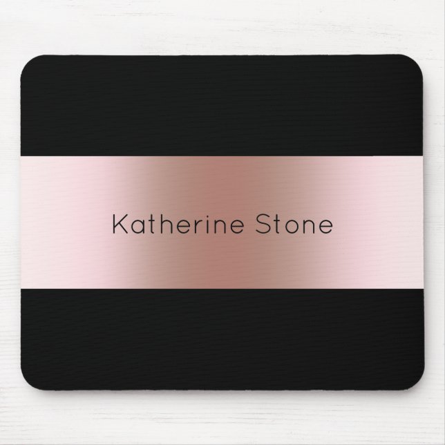 Elegant modern chick rose gold & black strip mouse pad (Front)