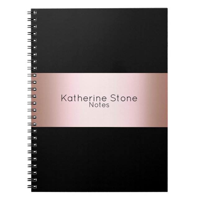 Elegant modern chick rose gold & black strip notebook (Front)
