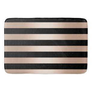 Elegant modern chick rose gold black striped bath mat