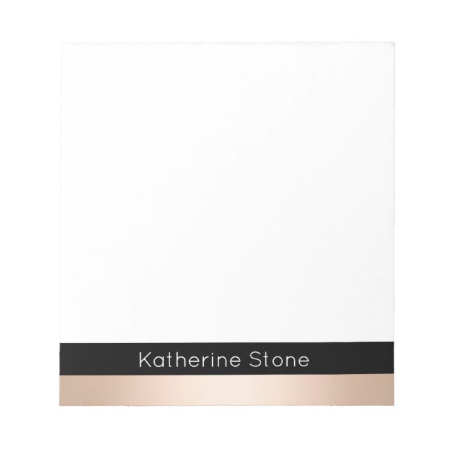 Elegant modern chick rose gold black striped notepad (Front)