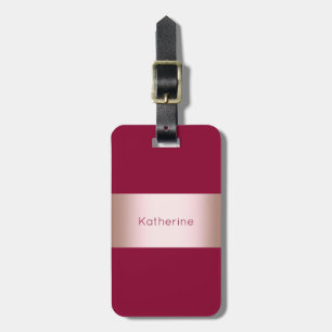 Elegant modern chick rose gold & burgundy strip luggage tag