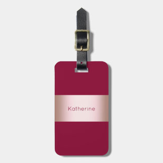 Elegant modern chick rose gold & burgundy strip luggage tag