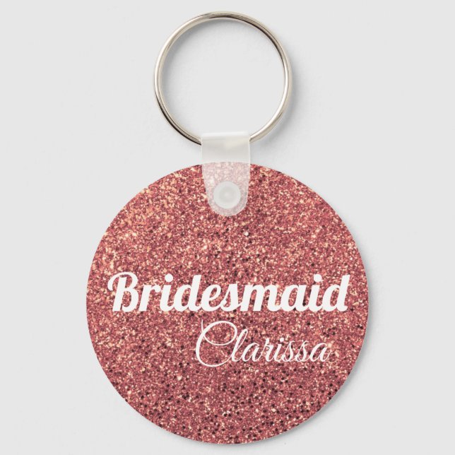 elegant modern chick rose gold glitter bridesmaid key ring (Front)