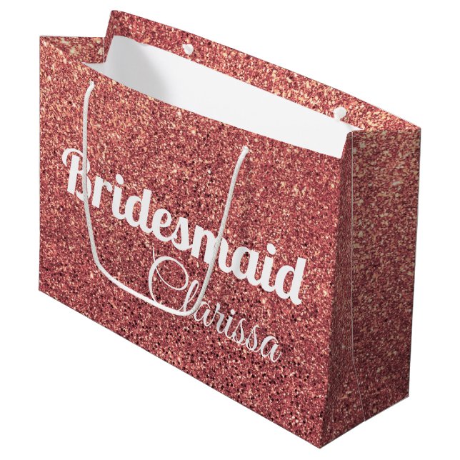 elegant modern chick rose gold glitter bridesmaid large gift bag (Front Angled)