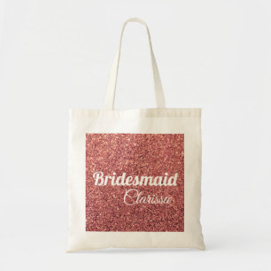 elegant modern chick rose gold glitter bridesmaid tote bag