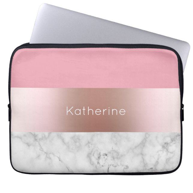 Elegant modern chick rose gold pink marble laptop sleeve (Front)