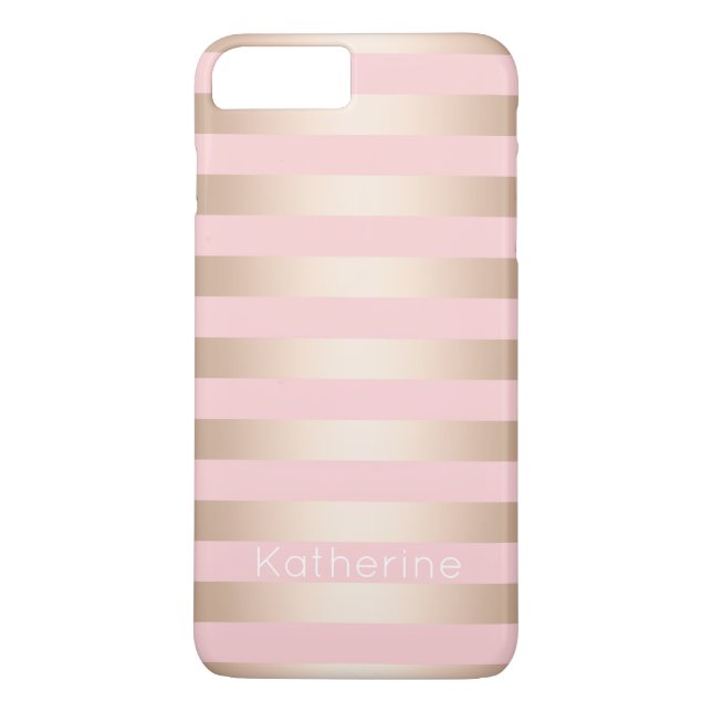 Elegant modern chick rose gold pink striped Case-Mate iPhone case (Back)