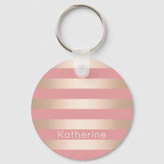 Elegant modern chick rose gold pink striped key ring