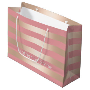 Elegant modern chick rose gold pink striped large gift bag